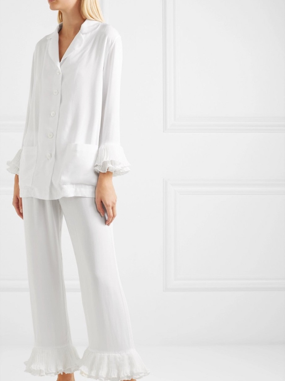 White Ruffle Luxury Pajama Set * Sleeper * Medium* Bridal Loungewear